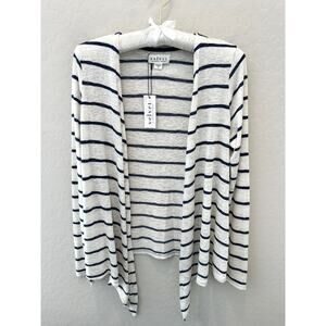 VELVET BY GRAHAM & SPENCER Navy Striped Open Front Waterfall Cardigan NWT Small